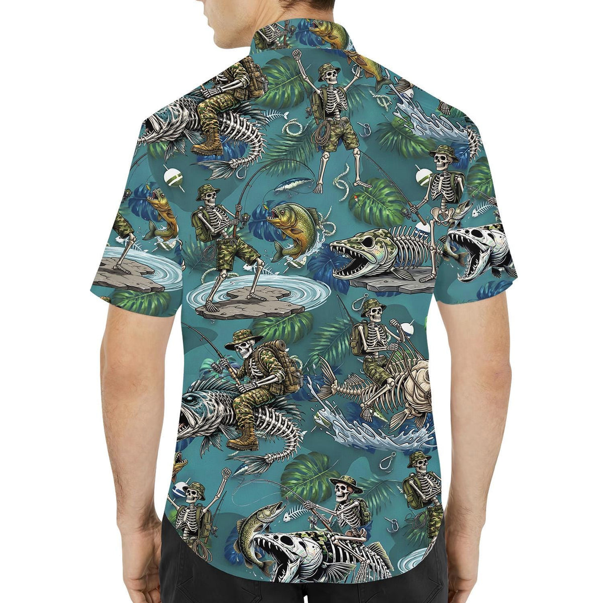 Veteran Skeleton Bass Fishing Fish Bone Outdoor – Hawaiian Shirt