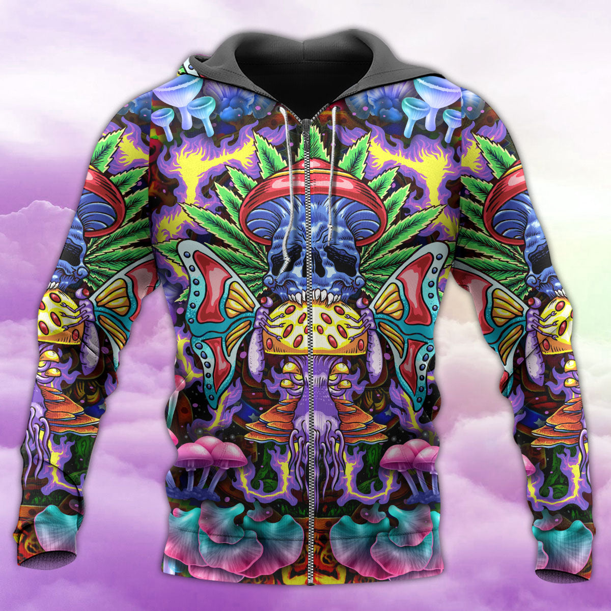 Hippie Mushroom Skull Art - 3D Hoodie