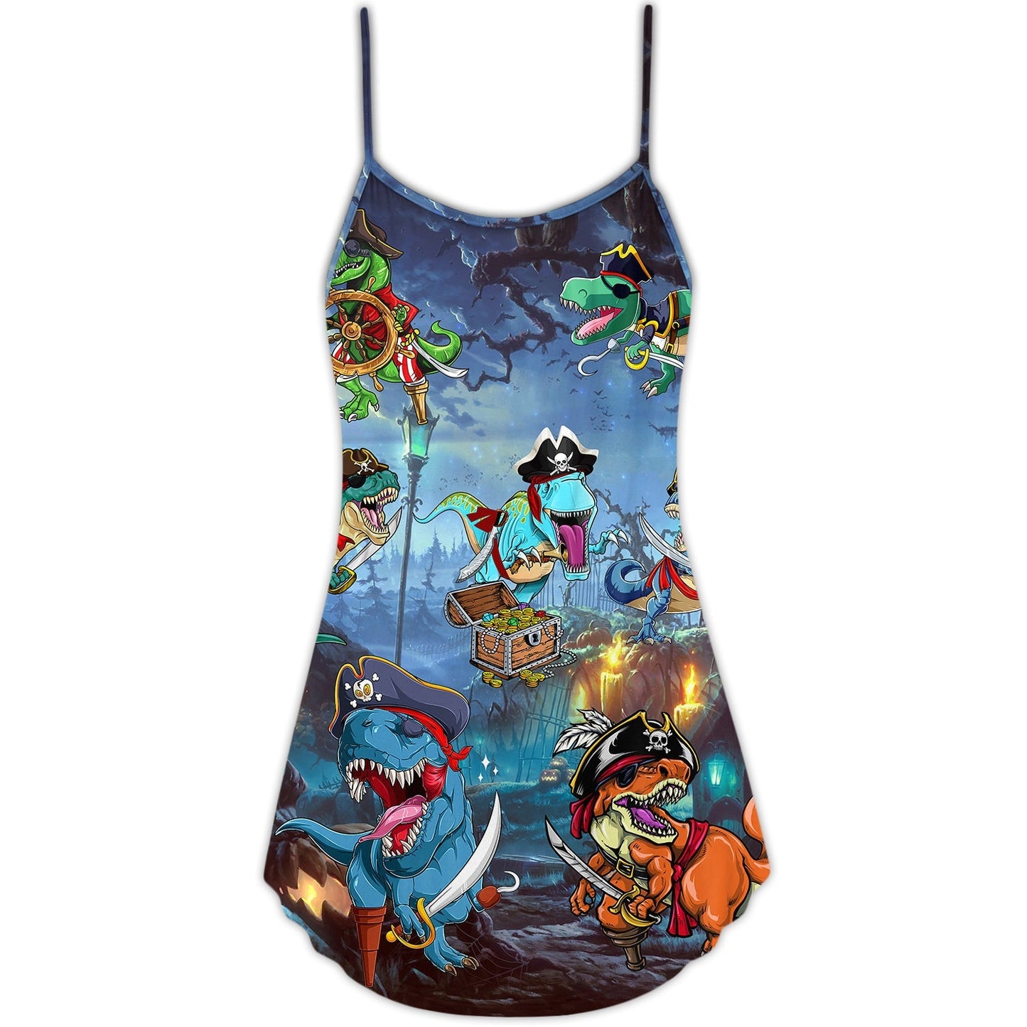 Halloween Pirate Dinosaur Night – Women's Summer Sleeveless V-Neck Camisole Dress