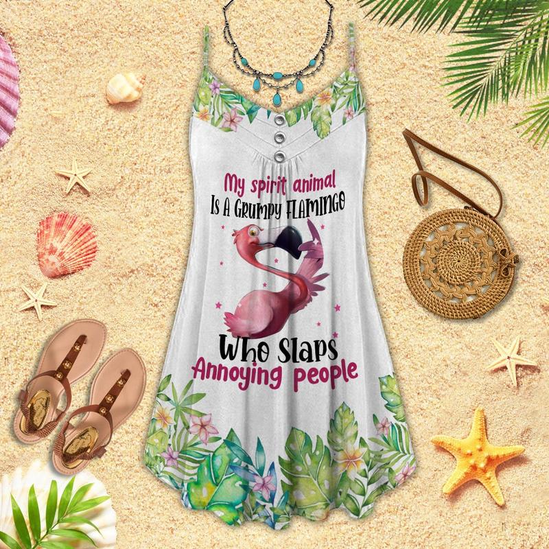 Flamingo Summer Tropical Vibes – Women's Summer Sleeveless V-Neck Camisole Dress