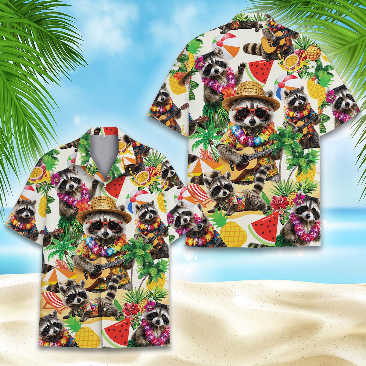 Cute Raccoon Tropical Ukulele Beach – Hawaiian Shirt