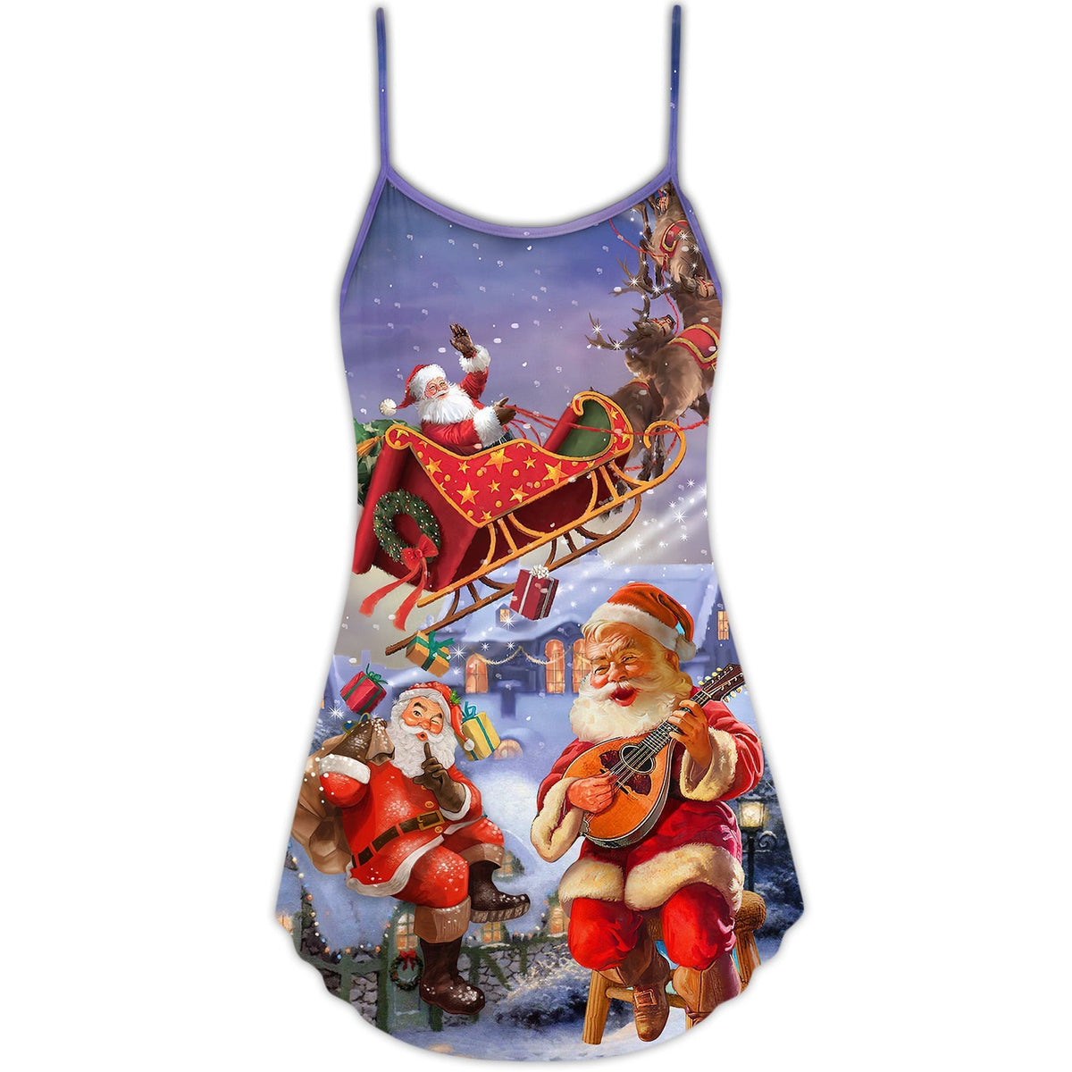 Christmas Funny Santa Art Style – Women's Summer Sleeveless V-Neck Camisole Dress