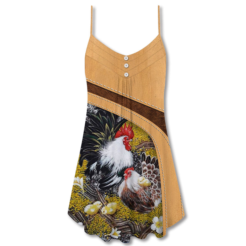Old Rooster And Cute Chick – Women's Summer Sleeveless V-Neck Camisole Dress