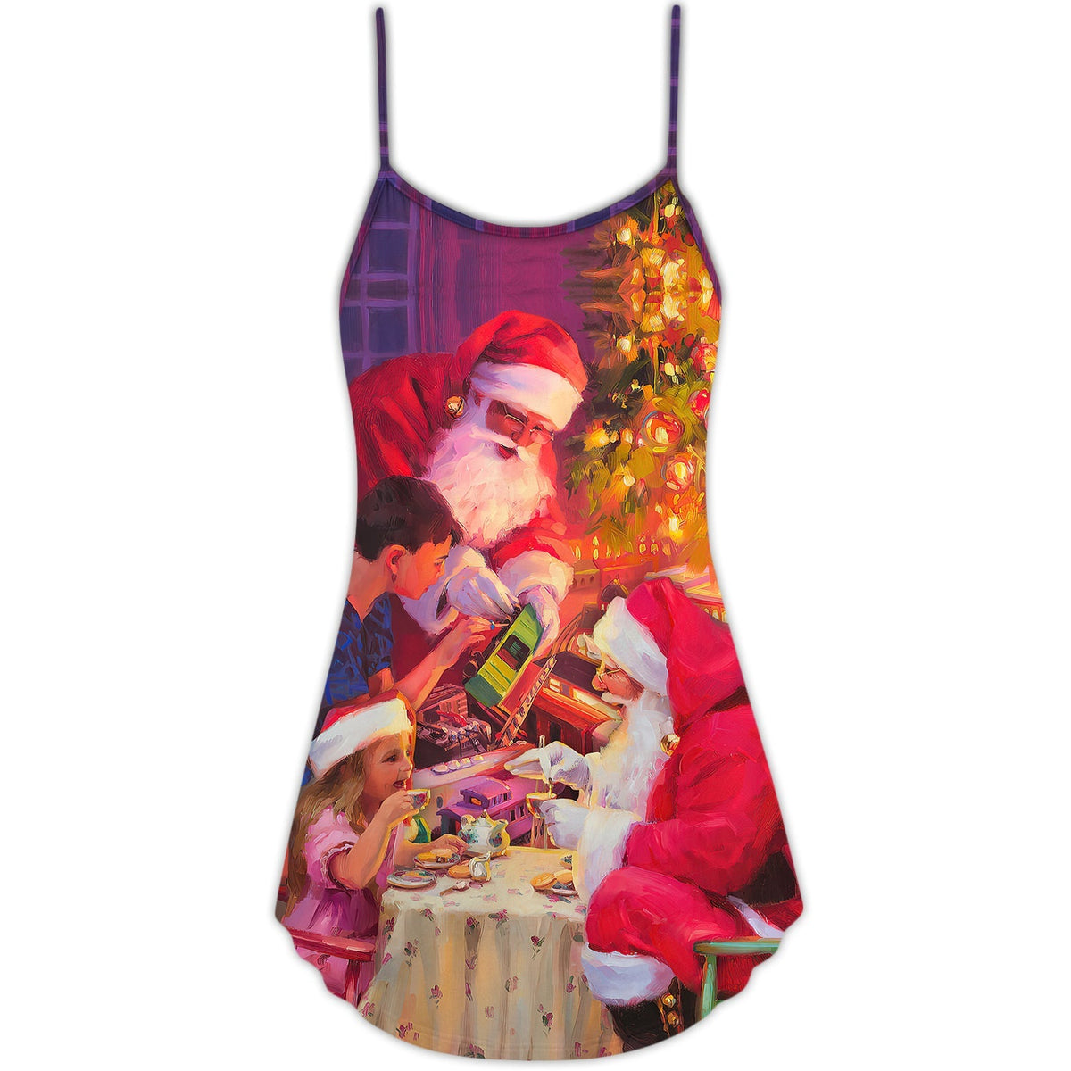Christmas Santa Story Light Art – Women's Summer Sleeveless V-Neck Camisole Dress