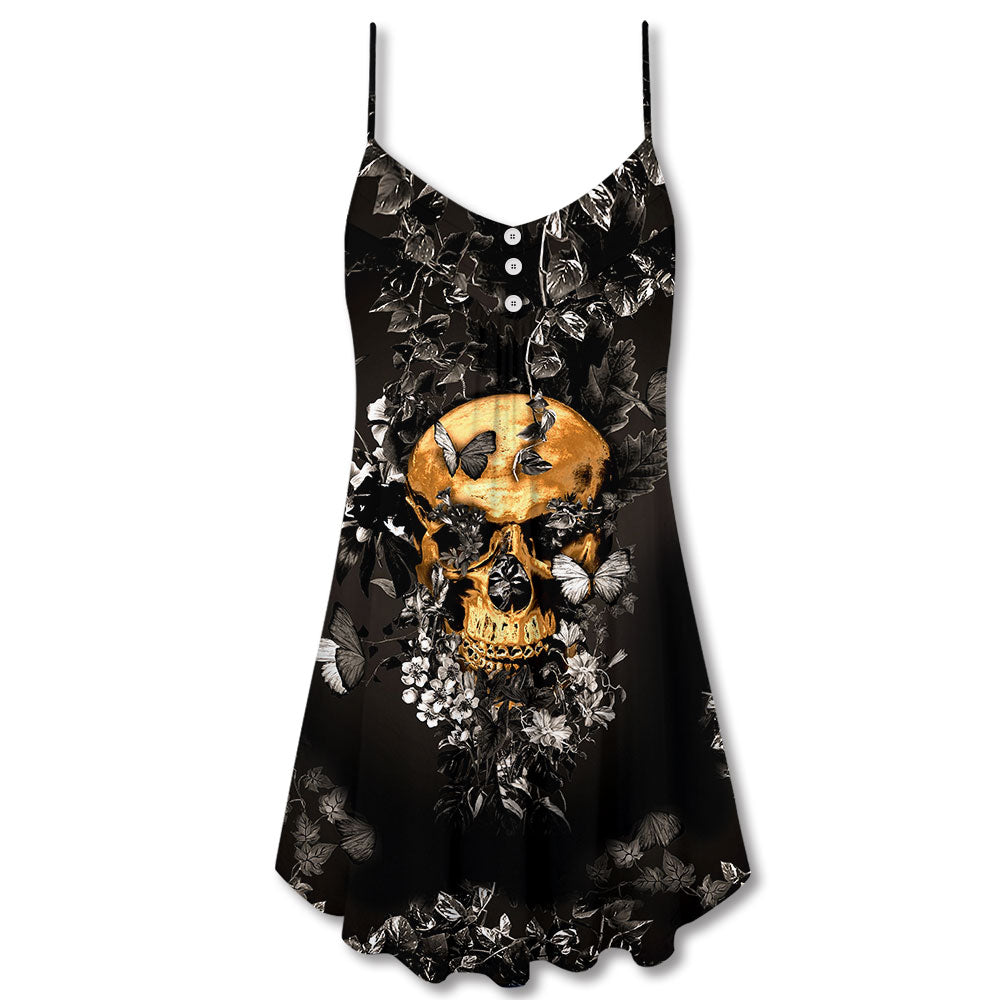 Skull Flowers From Darkness – Women's Summer Sleeveless V-Neck Camisole Dress