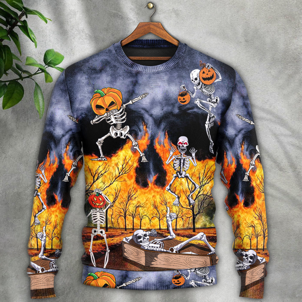 Halloween Skeleton Pumpkin Party Art – Sweater - Ugly Christmas Sweater