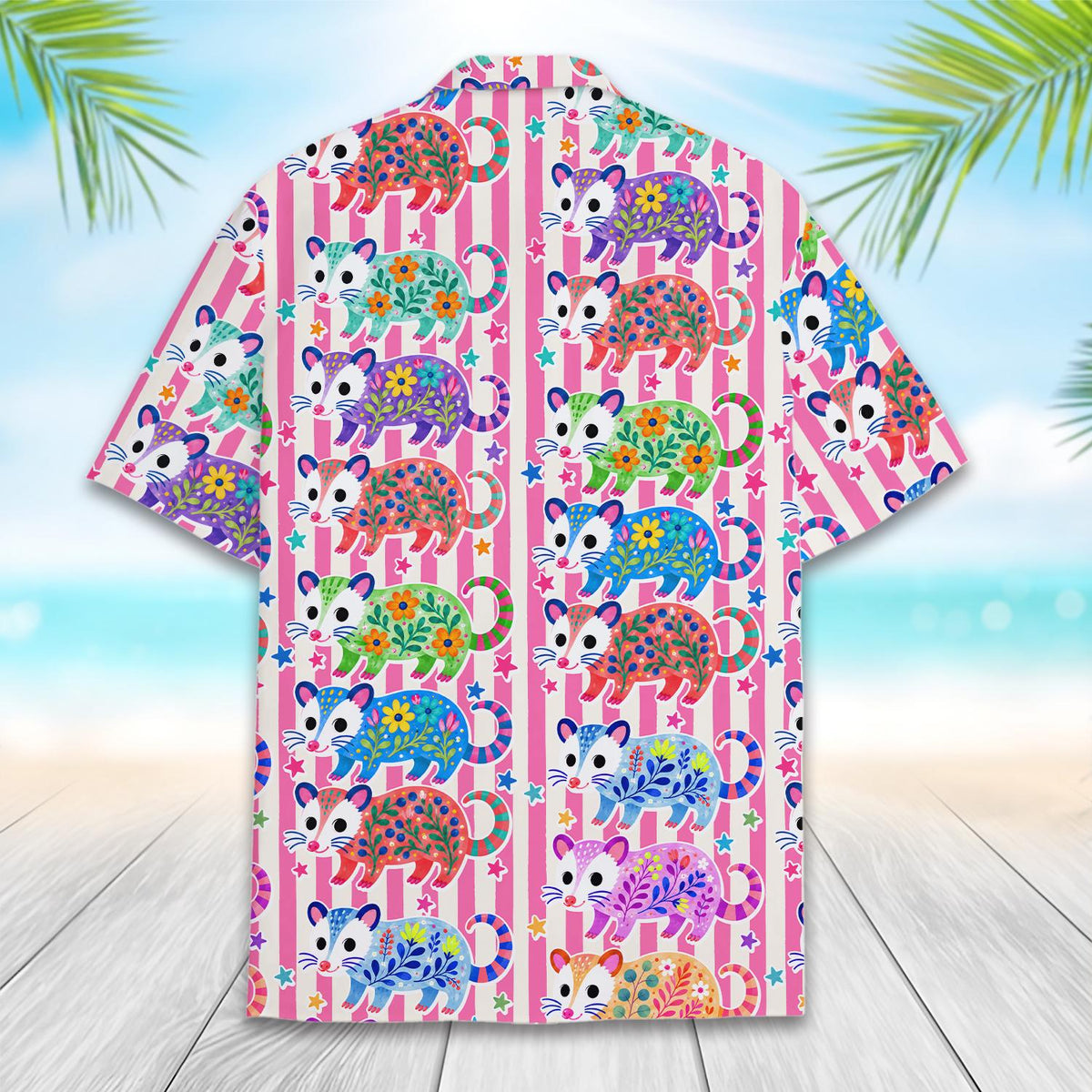 Floral Opossum Pink Stripe Summer Vacation – Hawaiian Shirt
