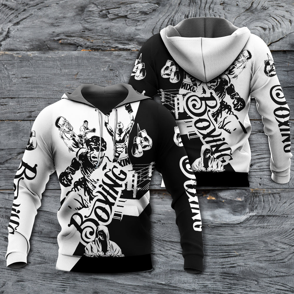 Boxing Spirit Black And White Art – 3D Hoodie