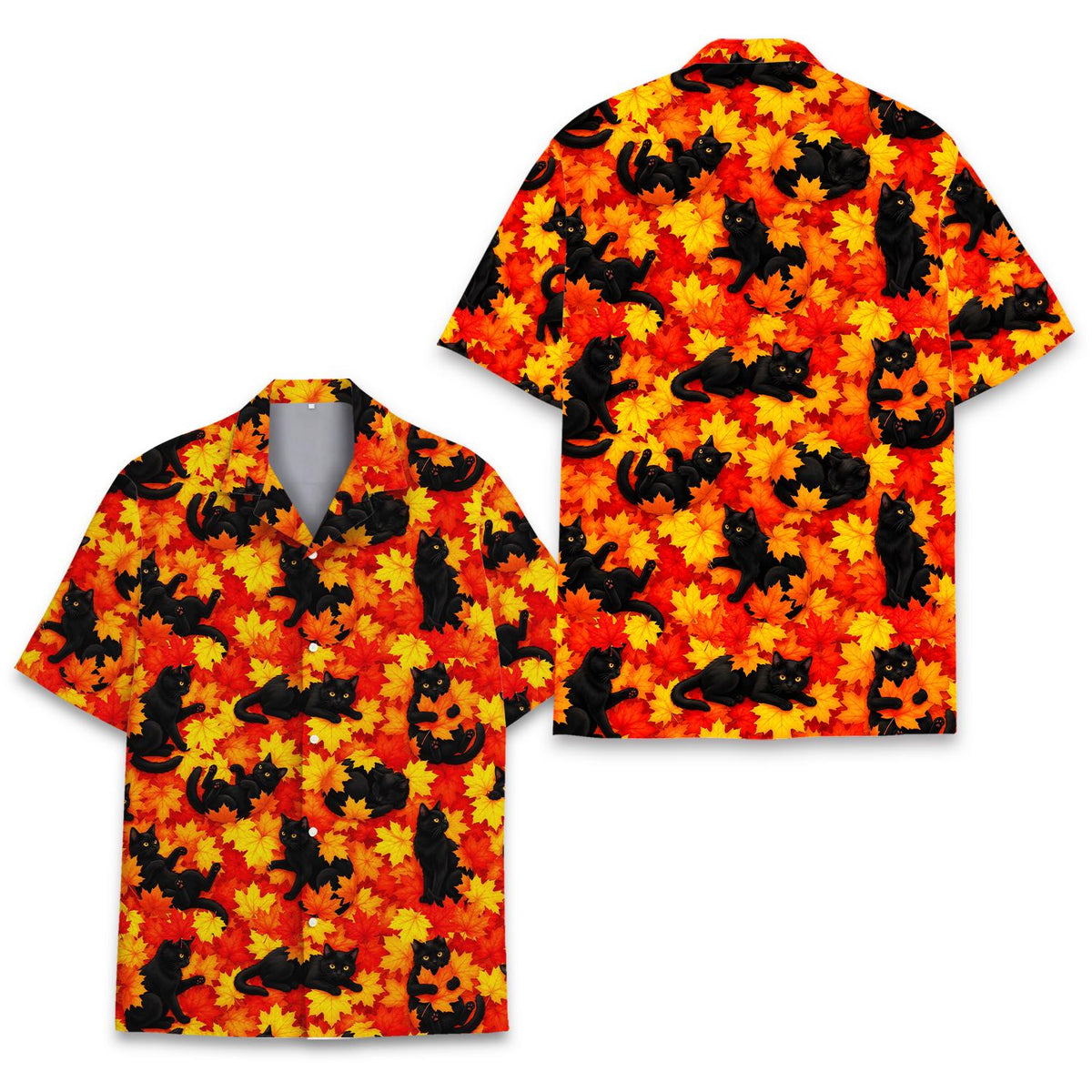 Autumn Black Cat Maple Leaf Tropical – Hawaiian Shirt