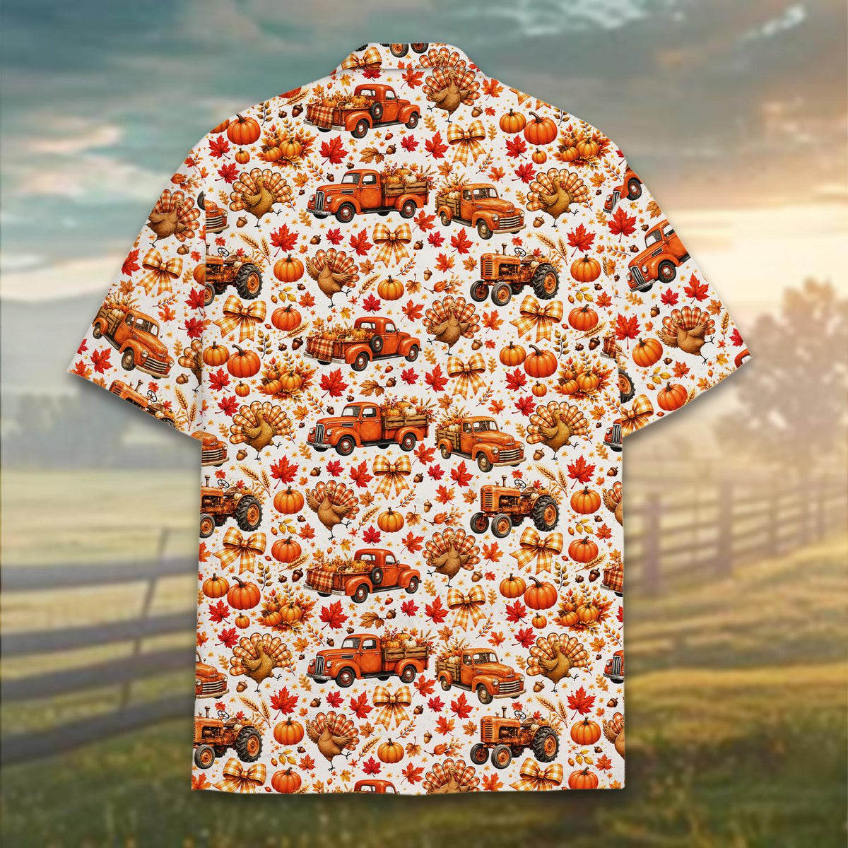 Fall Farm Turkey Vintage Truck Tractor Pumpkin – Hawaiian Shirt