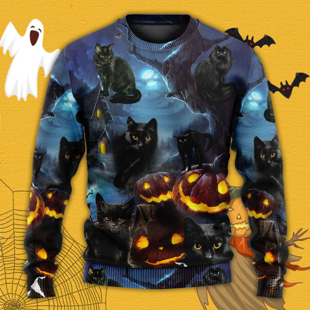 Halloween Black Cat Dark Night Art – Sweater - Ugly Christmas Sweater