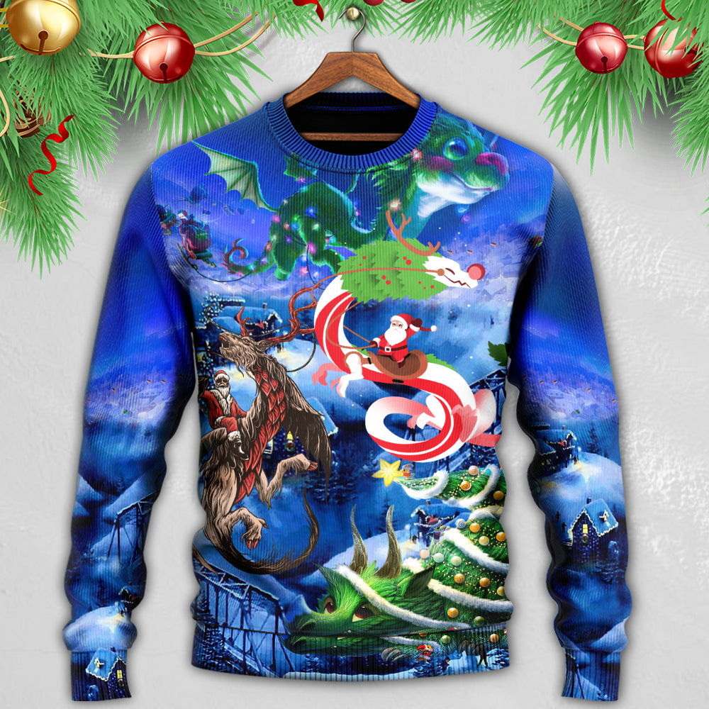 Christmas Santa Riding Fantasy Dragon – Sweater - Ugly Christmas Sweater