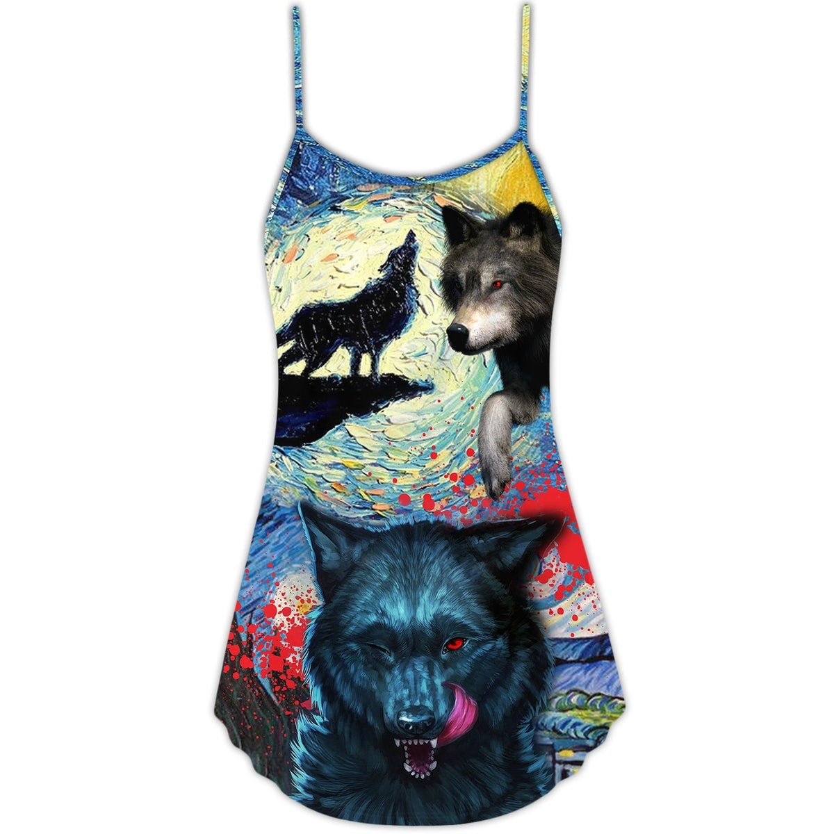 Halloween Black Wolf Starry Night Dark – Women's Summer Sleeveless V-Neck Camisole Dress