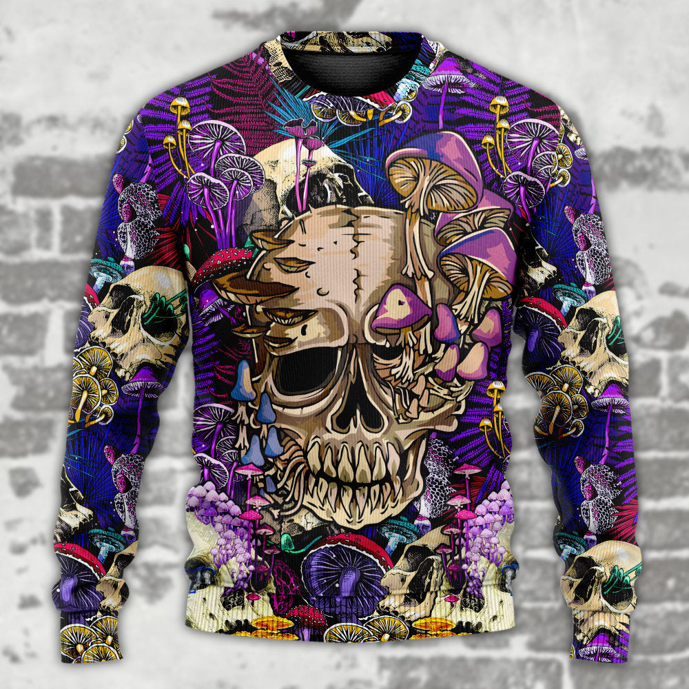 Bright Magic Mushroom Skull Art – Sweater - Ugly Christmas Sweater