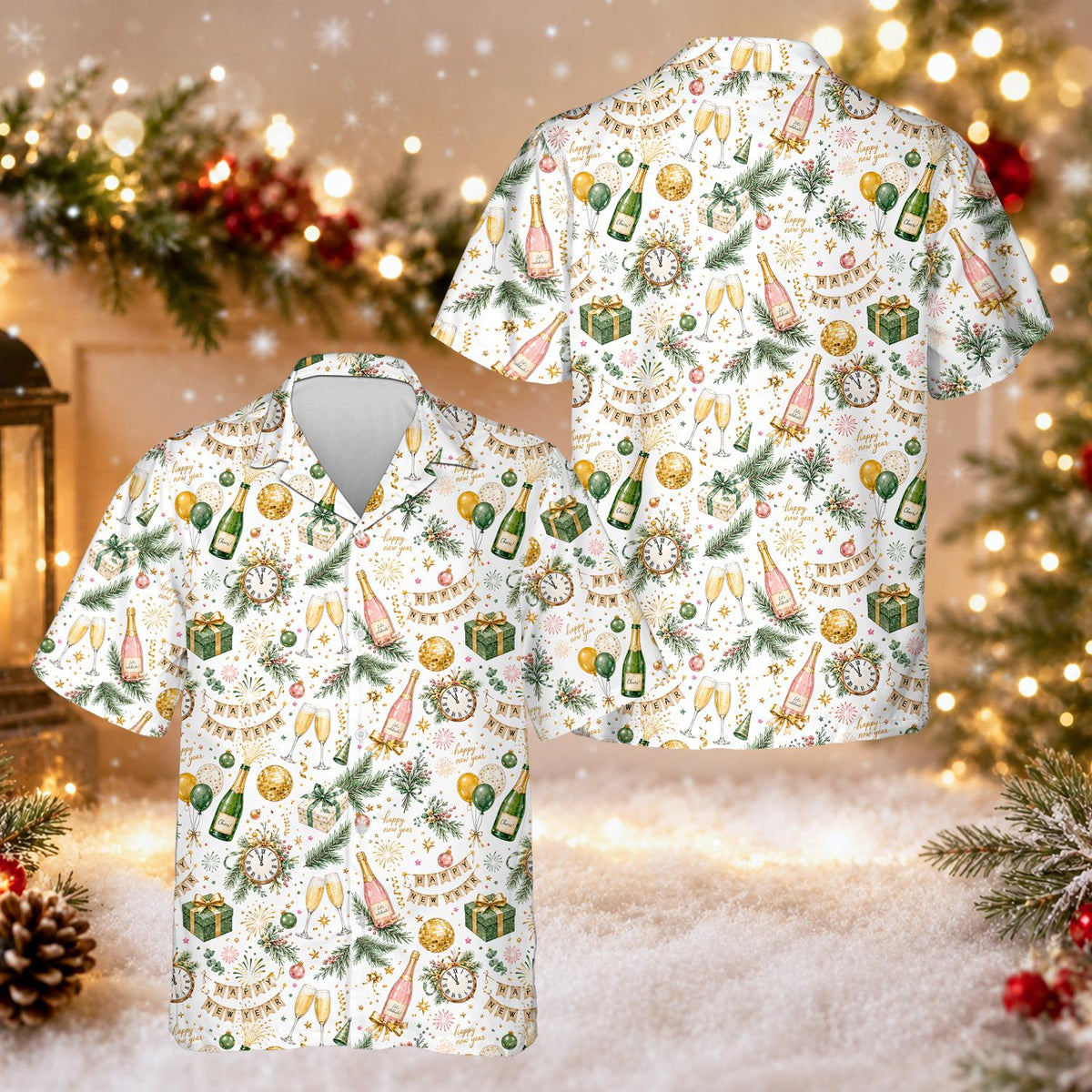 Happy New Year Champagne Bottle Countdown Celebration – Hawaiian Shirt