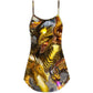 Gold Dragon Skull Battle – Women's Summer Sleeveless V-Neck Camisole Dress
