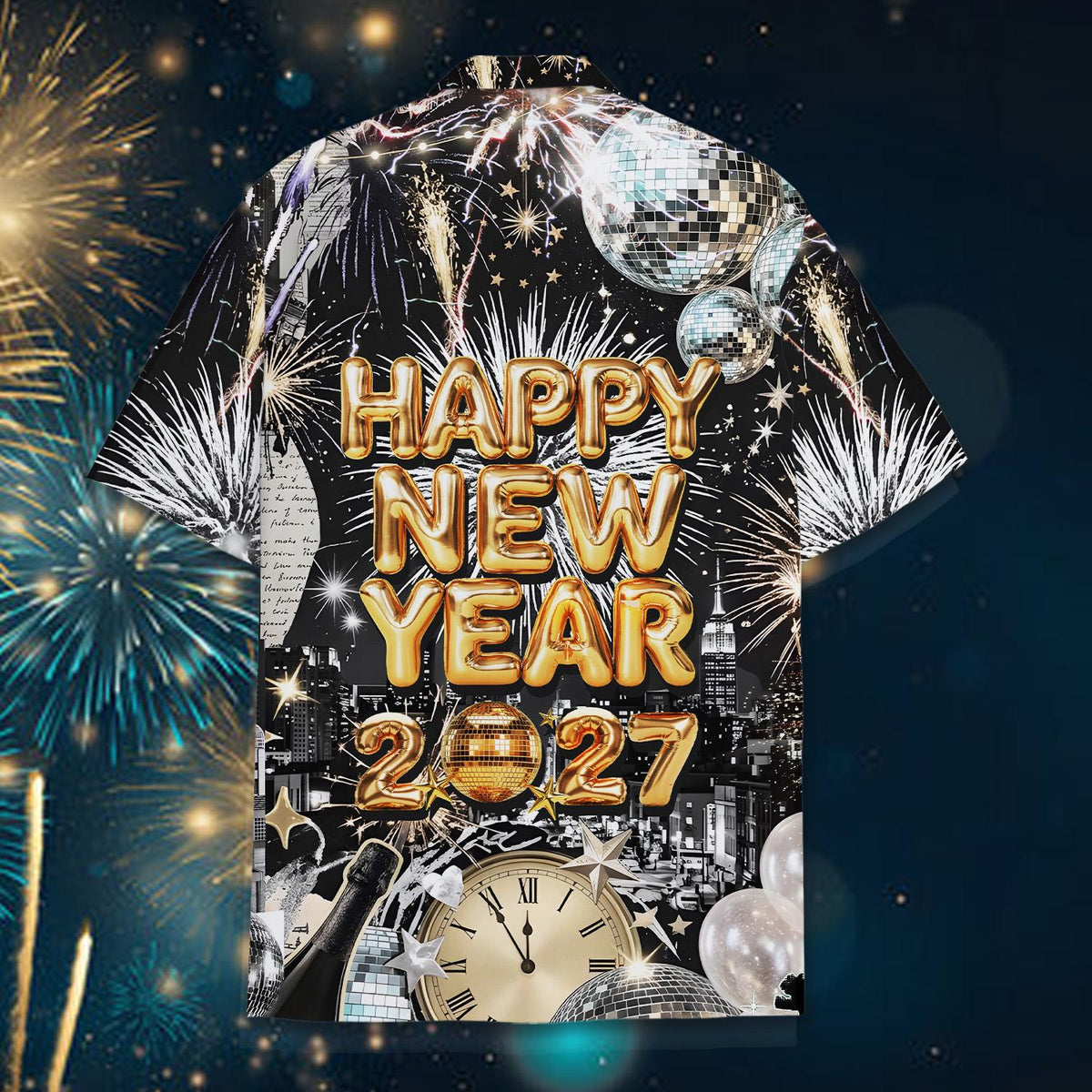 Happy New Year 2027 Fireworks Disco Ball Party – Hawaiian Shirt
