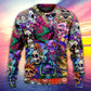 Hippie Mushroom And Skull Colorful Art – Sweater - Ugly Christmas Sweater