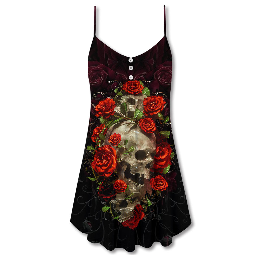 Skull And Roses Art – Women's Summer Sleeveless V-Neck Camisole Dress