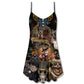 Steampunk Cat Keep Calm – Women's Summer Sleeveless V-Neck Camisole Dress