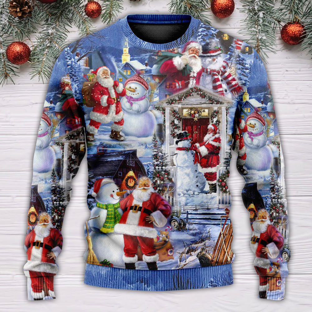 Santa And Snowman Happy Holiday – Sweater - Ugly Christmas Sweater