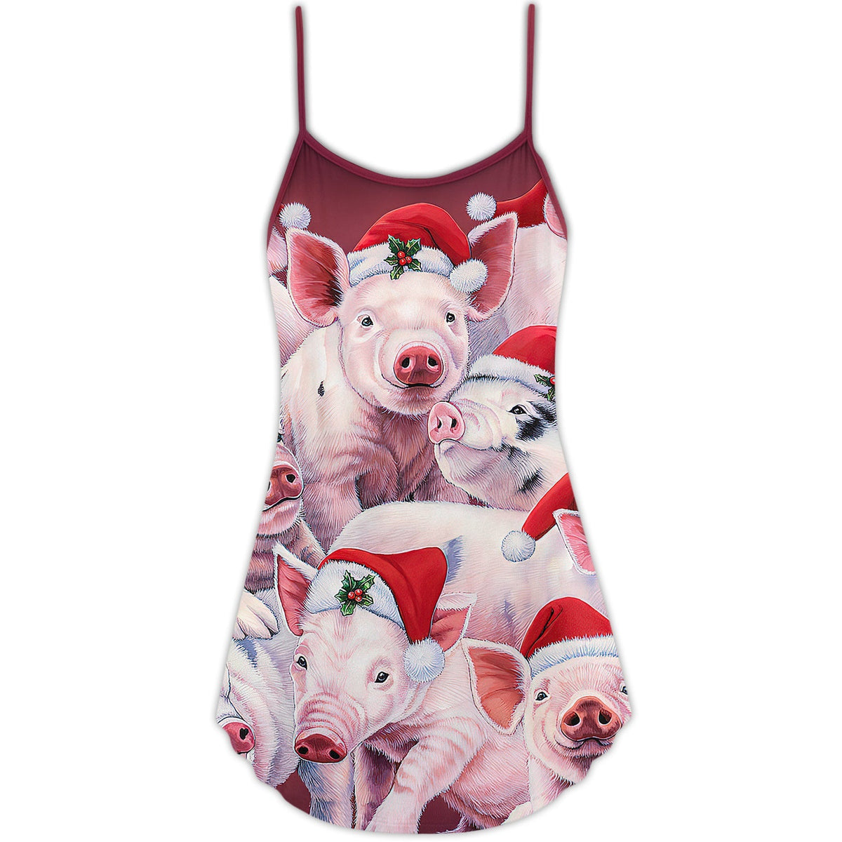 Christmas Funny Piggies Holiday – Women's Summer Sleeveless V-Neck Camisole Dress