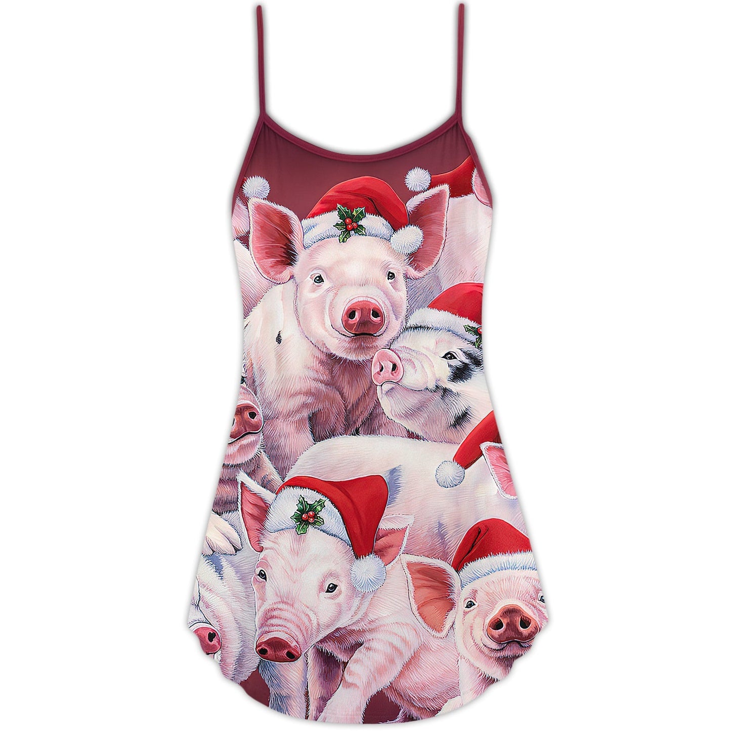 Christmas Funny Piggies Holiday – Women's Summer Sleeveless V-Neck Camisole Dress