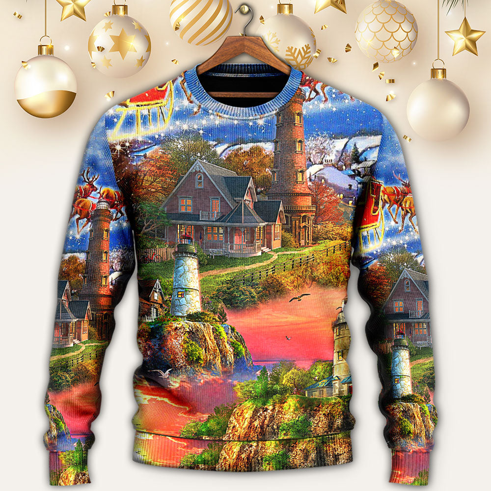 Lighthouse Christmas Light In Storm And Darkness – Sweater - Ugly Christmas Sweater