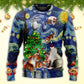 Christmas Cat Playing In Starry Night – Sweater - Ugly Christmas Sweater