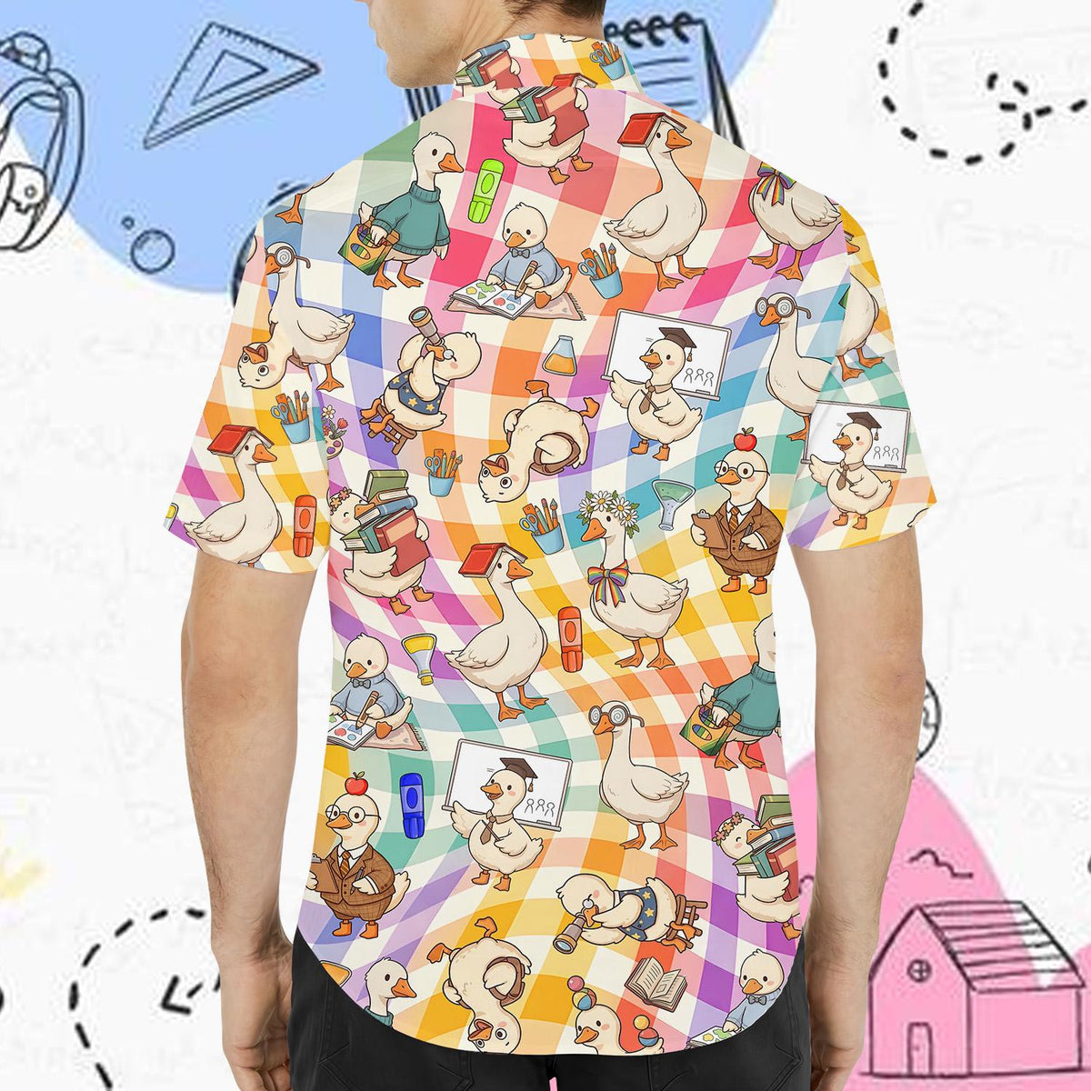 Funny School Goose Colorful Back To School – Hawaiian Shirt