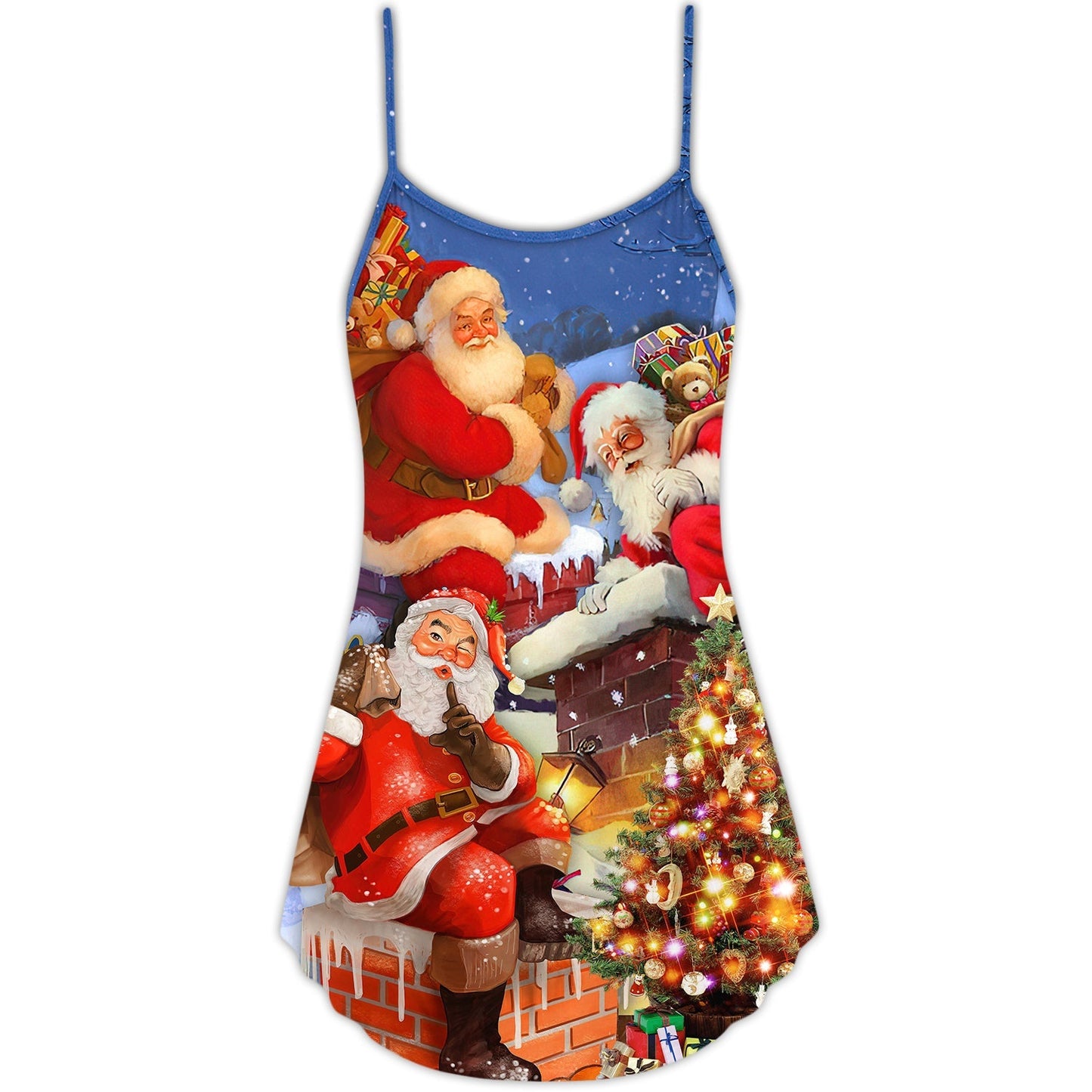 Christmas Rooftop Santa Art – Women's Summer Sleeveless V-Neck Camisole Dress