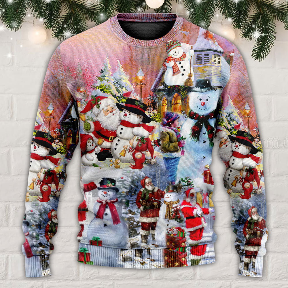 Santa And Snowman Snow Village – Sweater - Ugly Christmas Sweater