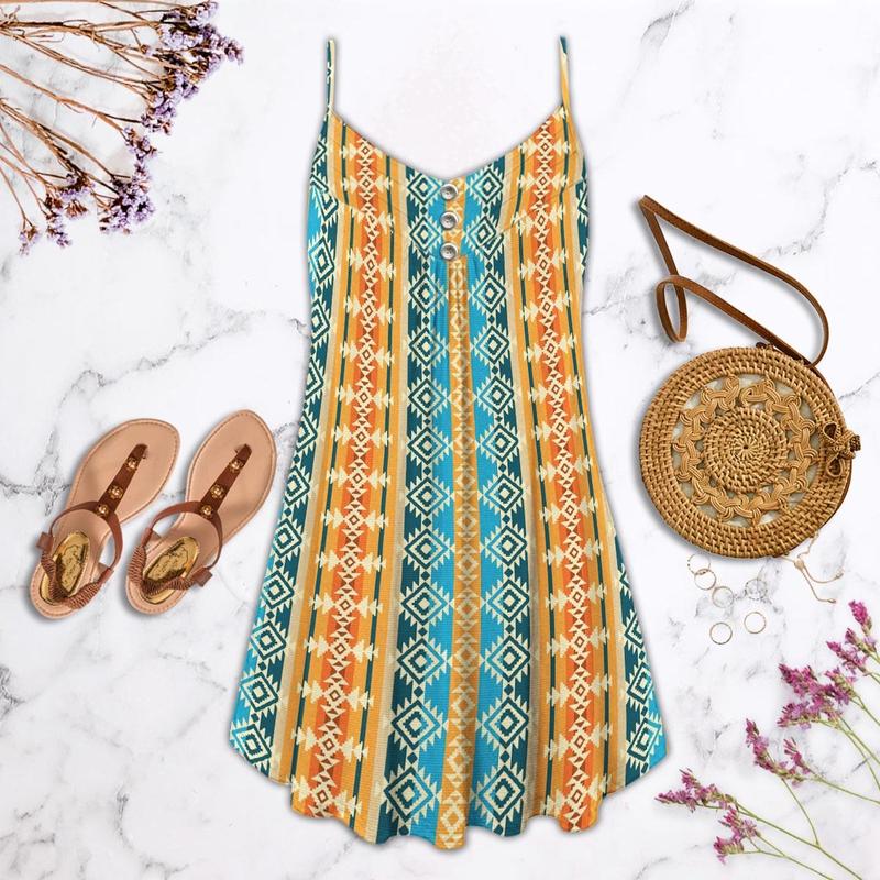 Native Fresh Summer Pattern – Women's Summer Sleeveless V-Neck Camisole Dress
