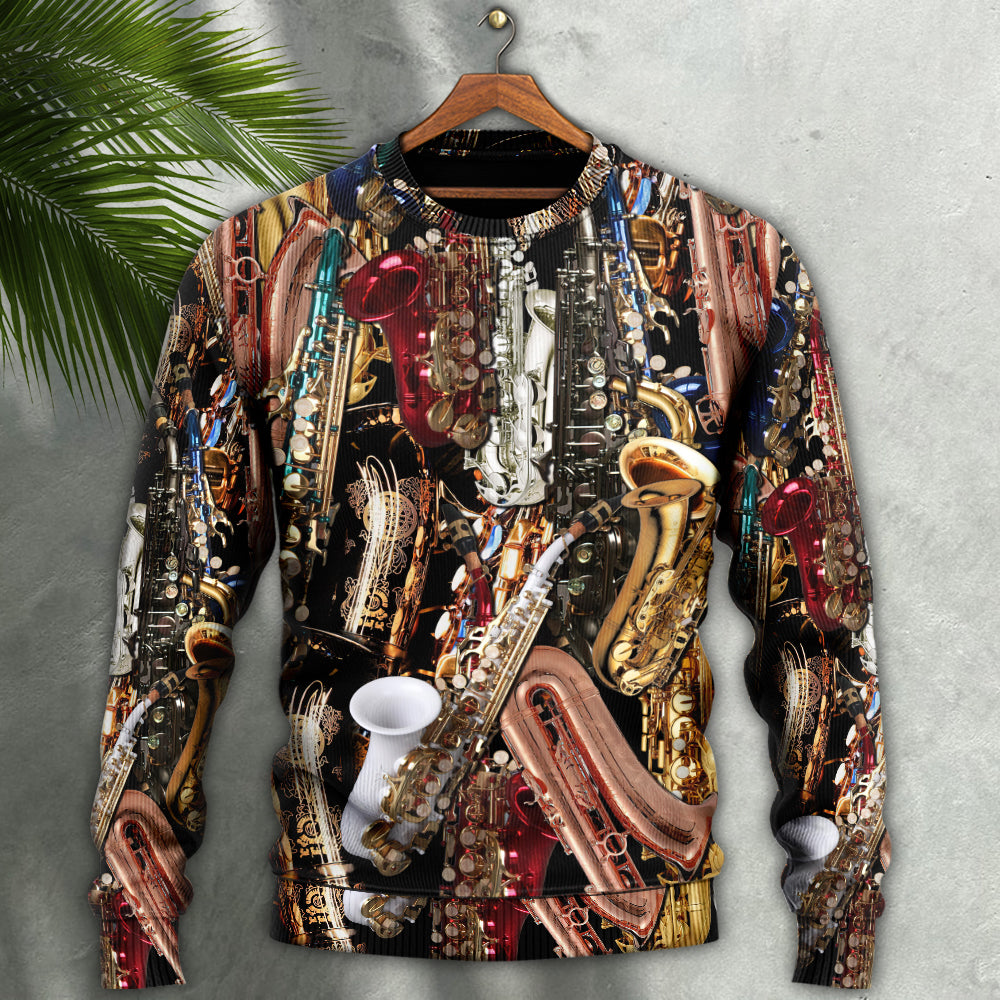 Saxophone Music Therapy Quote Style – Sweater - Ugly Christmas Sweater