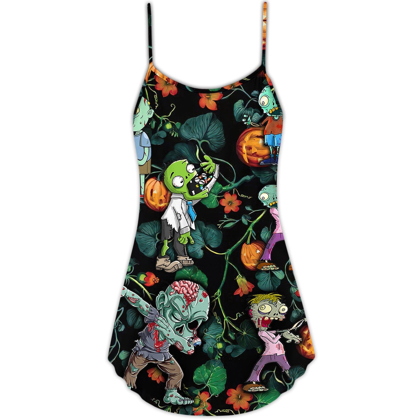Halloween Zombie Tropical Pumpkin Scary – Women's Summer Sleeveless V-Neck Camisole Dress