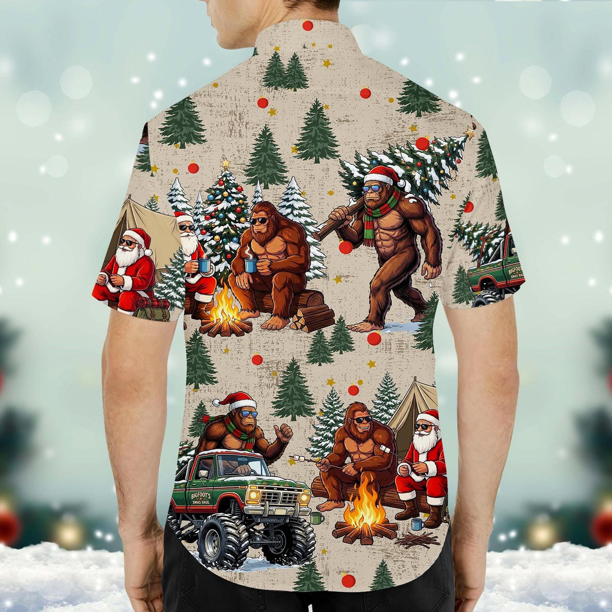 Bigfoot Christmas Santa Camping Campfire – Hawaiian Shirt