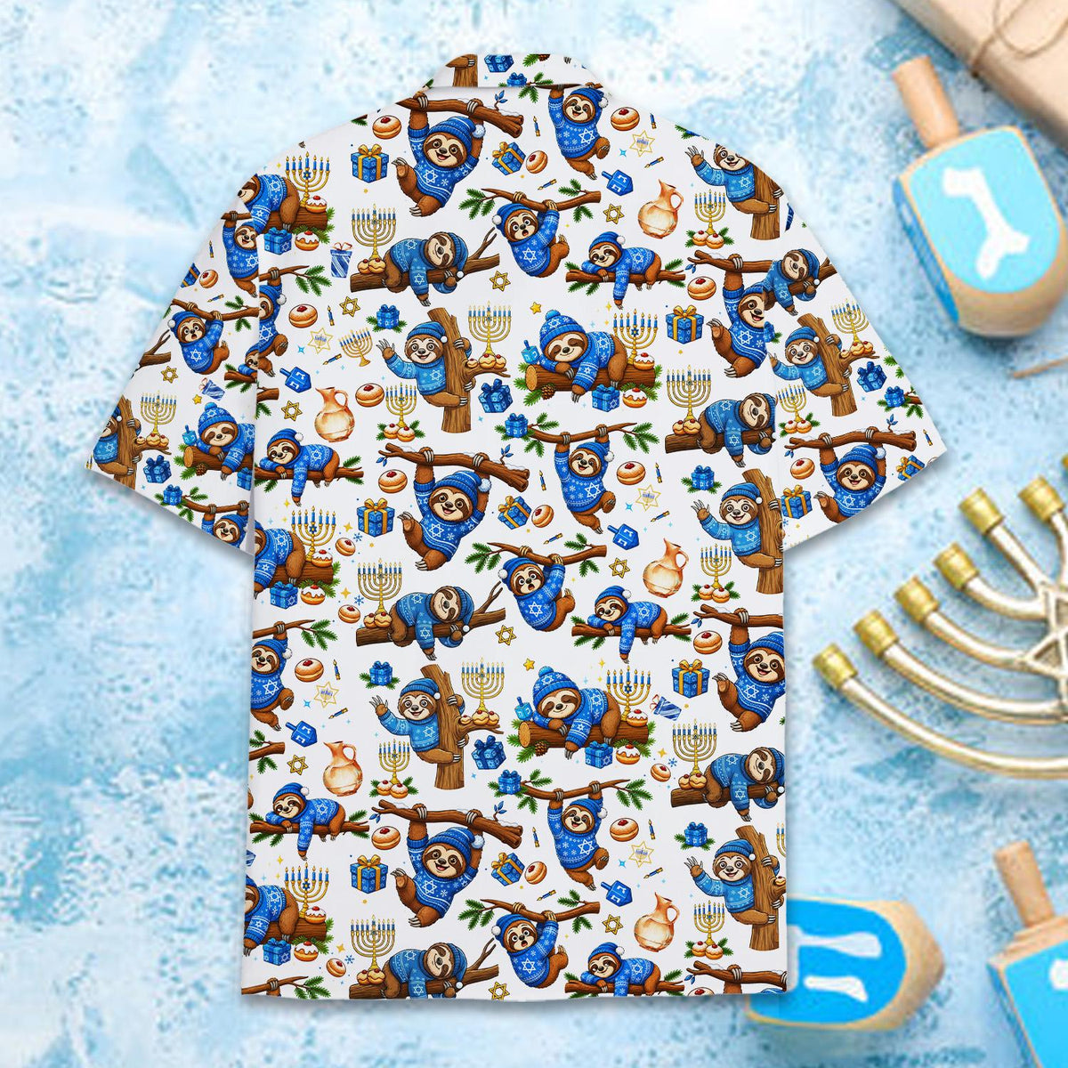 Funny Sloth Hanukkah Menorah Dreidel Holiday – Hawaiian Shirt