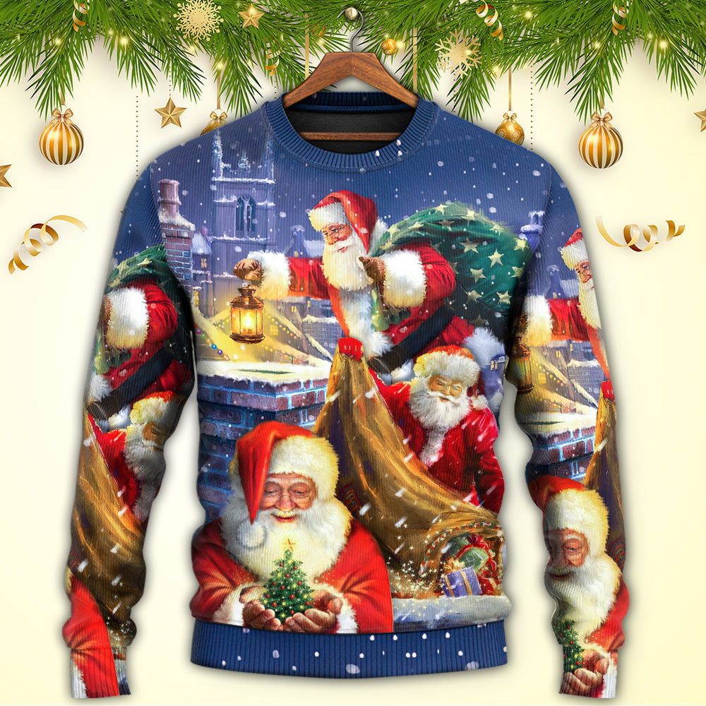 Christmas Funny Santa Up On Rooftop Art – Sweater - Ugly Christmas Sweater