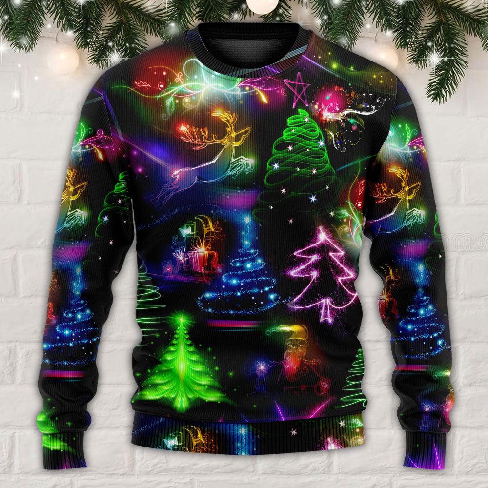 Christmas Neon Tree And Snowman Art – Sweater - Ugly Christmas Sweater