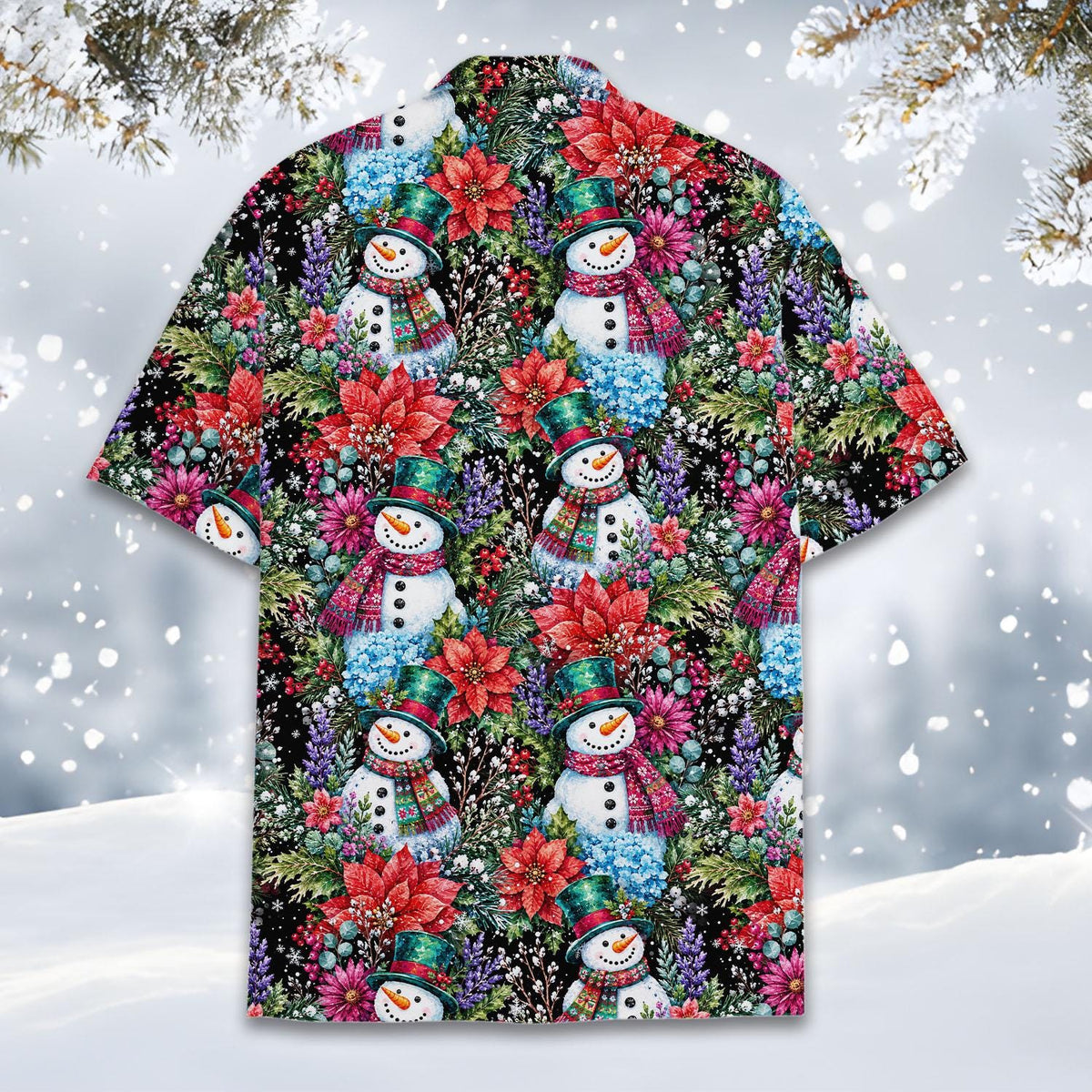 Christmas Snowman Floral Poinsettia Festive Winter – Hawaiian Shirt