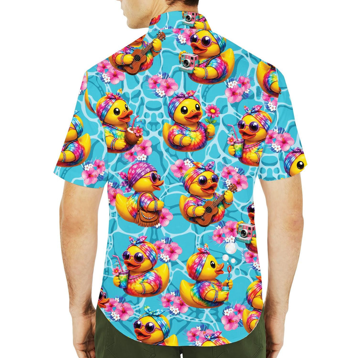 Summer Rubber Duck Tie Dye Tropical Flowers Cocktail – Hawaiian Shirt