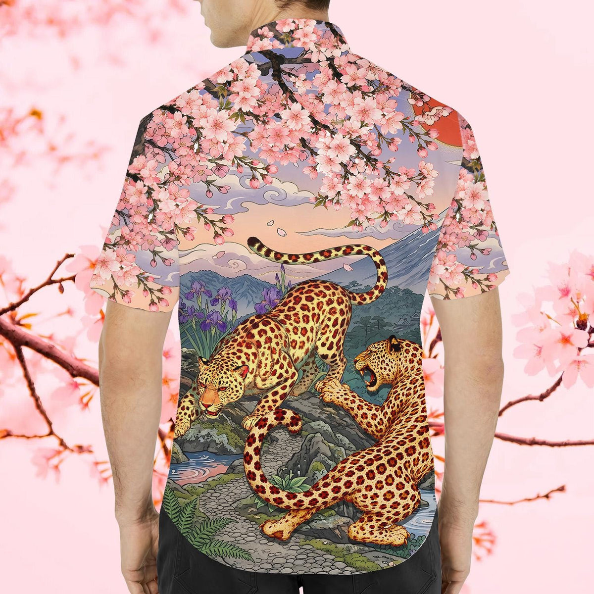 Japanese Cherry Blossom Mount Fuji Leopard Floral – Hawaiian Shirt