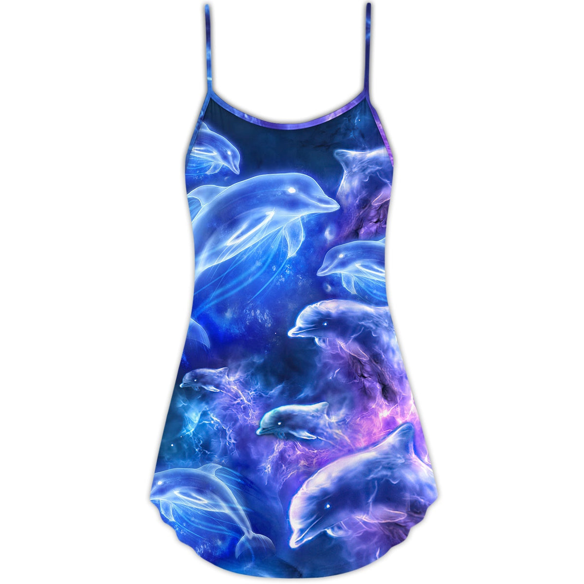 Dolphin Galaxy Neon Glow – Women's Summer Sleeveless V-Neck Camisole Dress