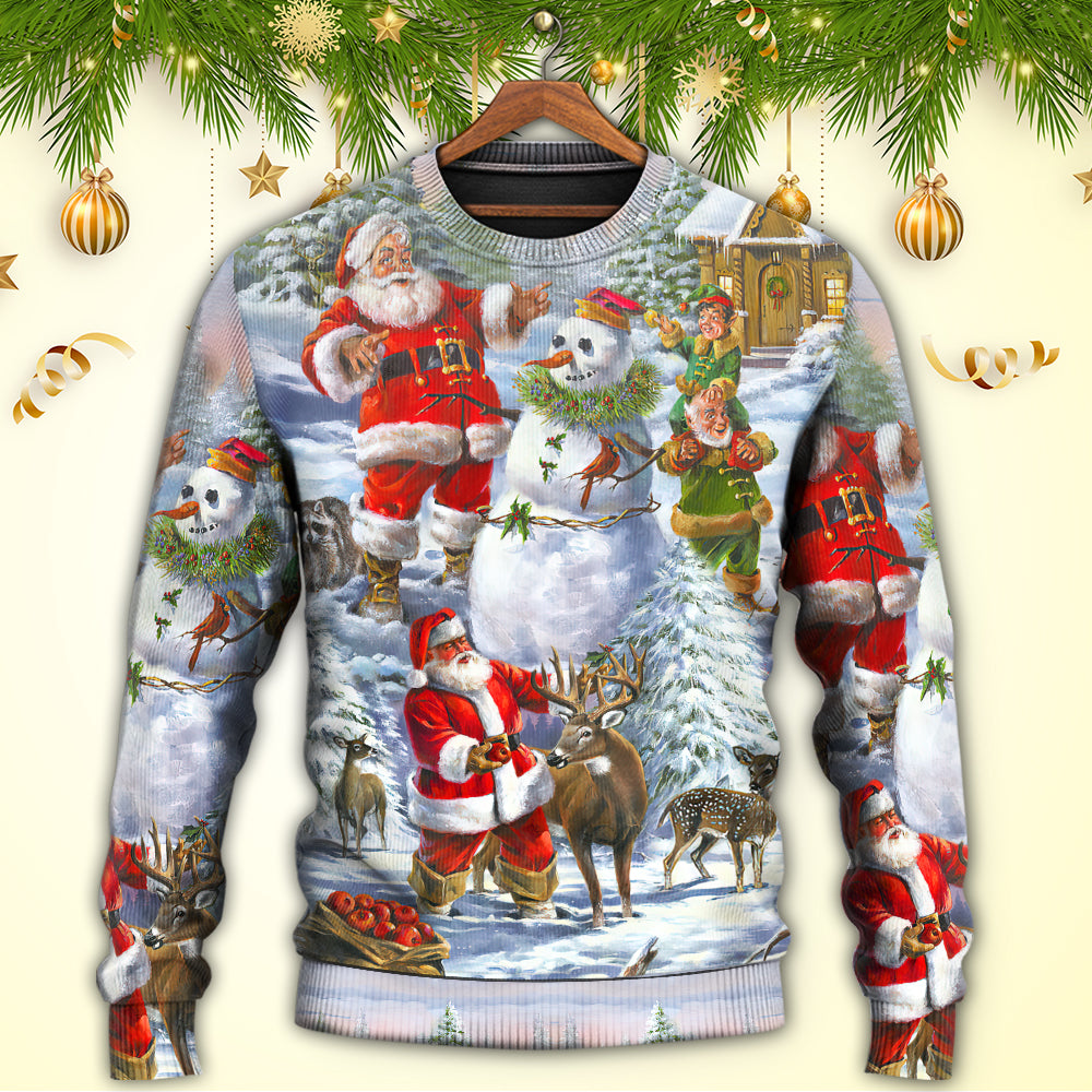 Christmas Santa Snowman Elf Happy Art – Sweater - Ugly Christmas Sweater