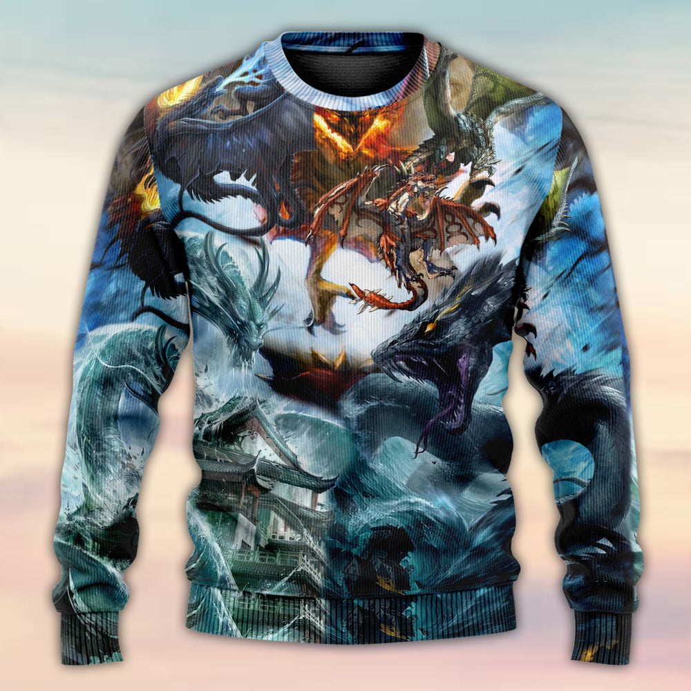 Epic Dragon Battle Fantasy Art – Sweater - Ugly Christmas Sweater