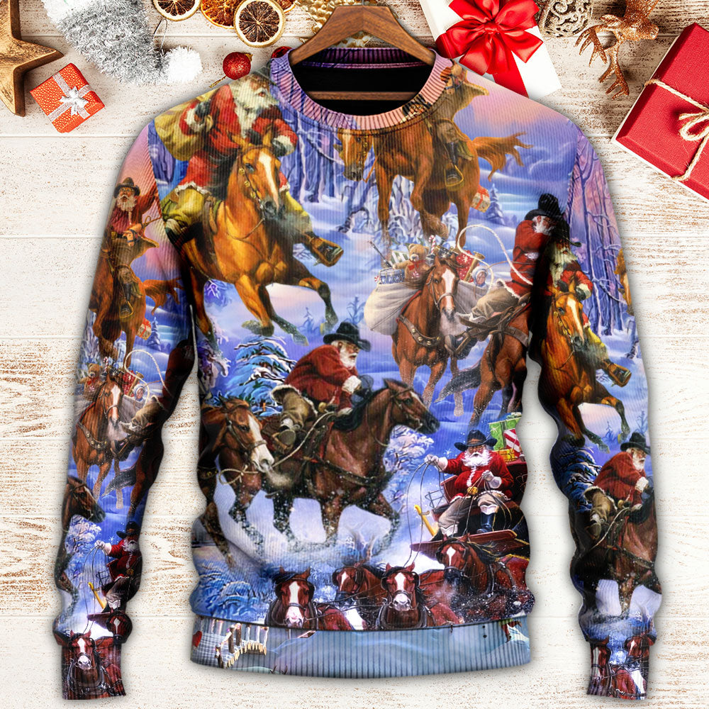 Christmas Santa And Horse Merry Xmas – Sweater - Ugly Christmas Sweater