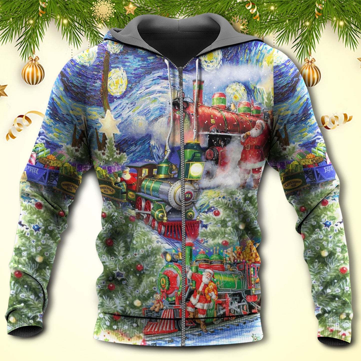 Christmas Gift Train Winter Wharf Art – 3D Hoodie