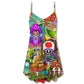 Hippie Mushroom Peace Let It Be – Women's Summer Sleeveless V-Neck Camisole Dress
