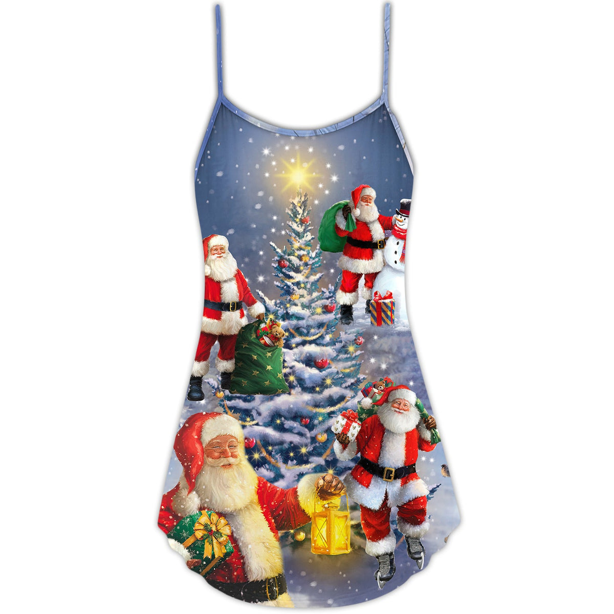 Santa Snowman Village Gift – Women's Summer Sleeveless V-Neck Camisole Dress