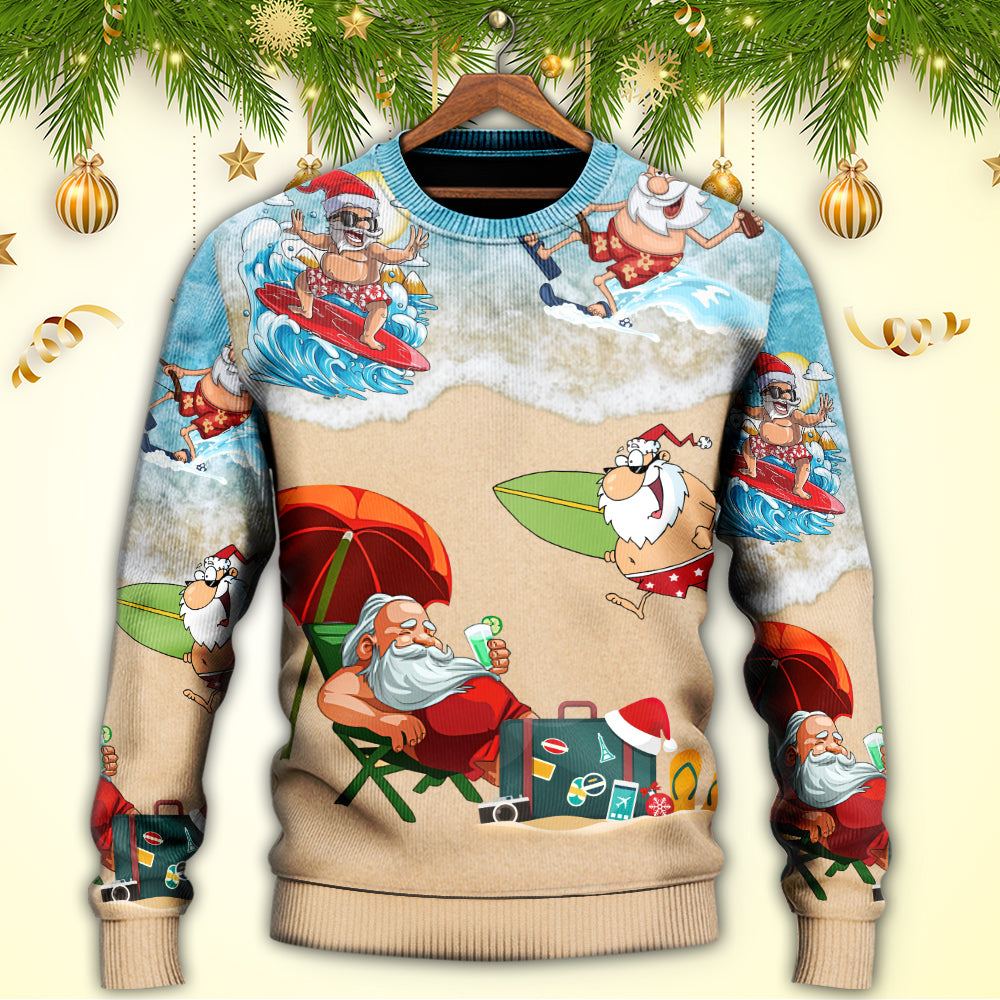 Christmas Santa Beach Holiday Style – Sweater - Ugly Christmas Sweater